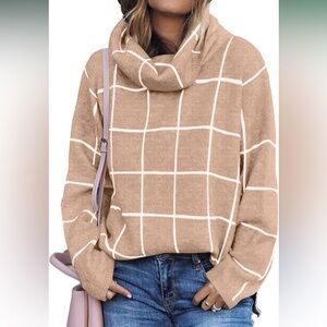 Women's Tan Grid Sweater